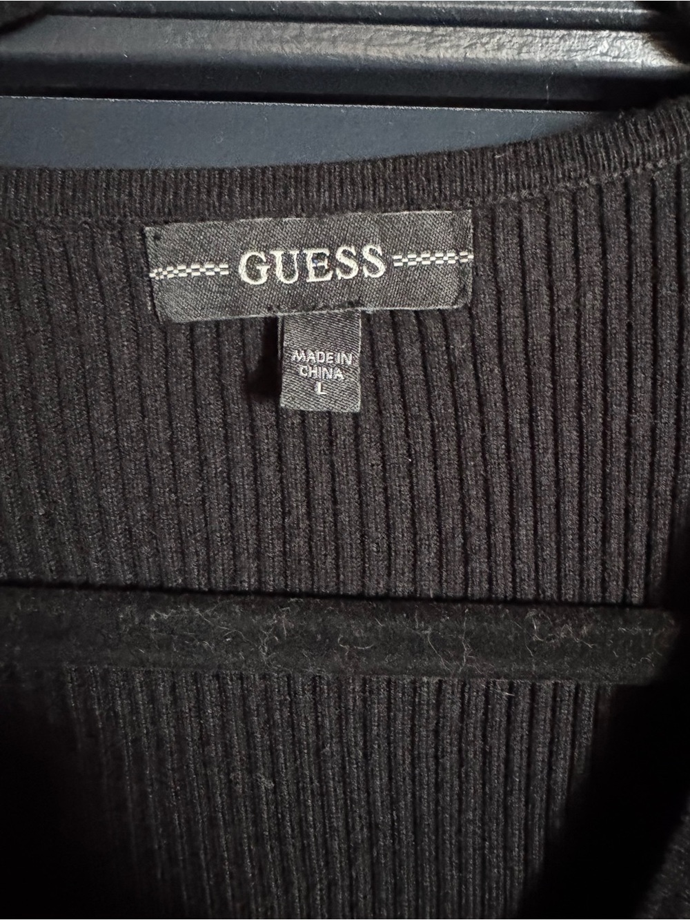 GUESS Black Ribbed Rhinestone Zip Sweater Cardigan L Y2K - Picture 3 of 4